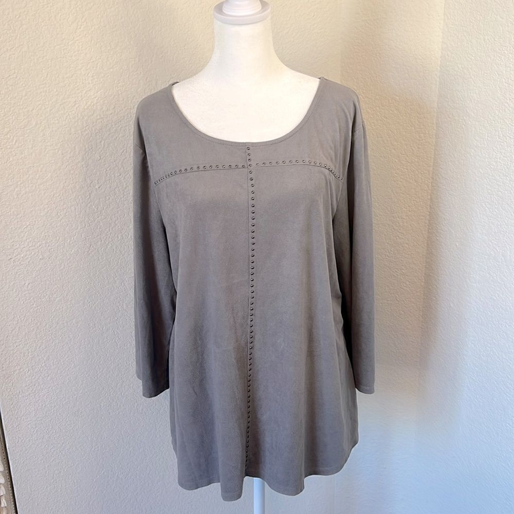 Women's Style & Co. Gray Suede Feel Studded 3/4 Sleeve Top ~ Size XXL